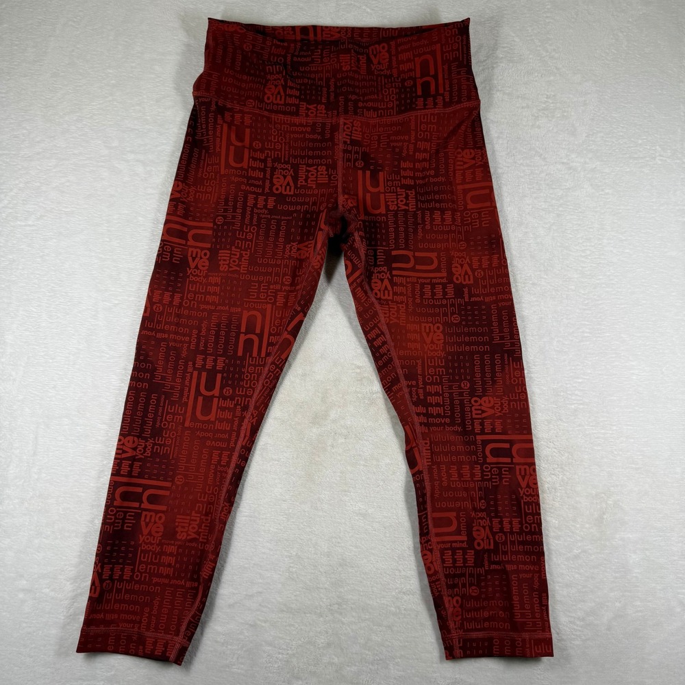 Lululemon Align High-Rise‎ Crop Typography Print Red Rock Mulled Wine 12 LW6BNKS